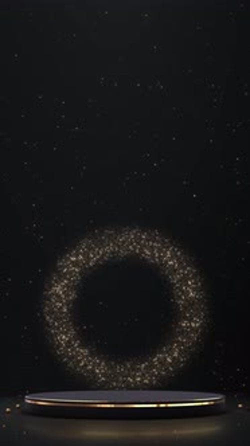 Elegant Golden Particle Ring Forming on Dark Pedestal