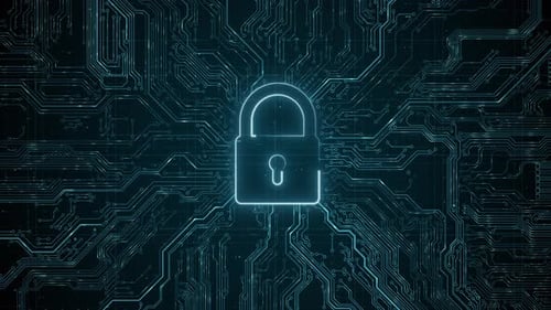 Security Hologram Virtual Hud Pin with Shield and Lock Concept of Finance Data Privacy and