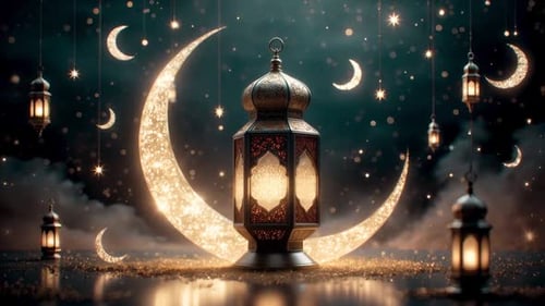 Golden Shimmering Ramadan Lantern and Crescent Moon Animation