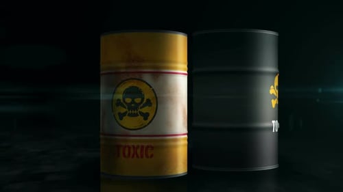 Industrial Toxic Chemical Barrels Rotating Reveal