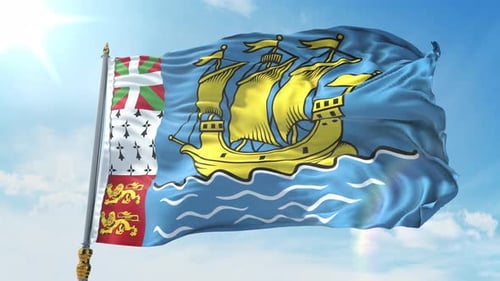 Waving Flag of Saint Pierre and Miquelon with Ship Emblem