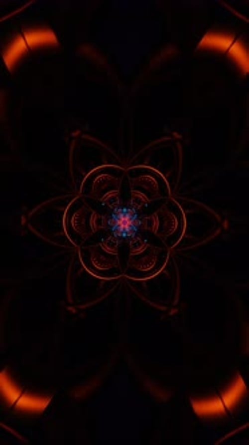 Vertikales Video von rotierenden Neonformen mit leuchtenden rhythmischen Lichtern