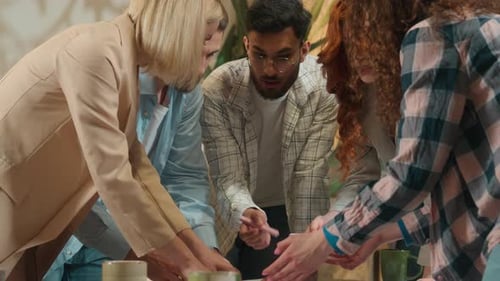 Business Team Designers Architects Group Coworkers Talk Discuss Architecture Project in Office