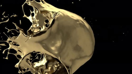 Abstract 3d big ball of liquid melted gold and splash or splatter effect with drops