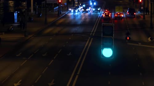 Night Traffic City Street with Cars and Lights
