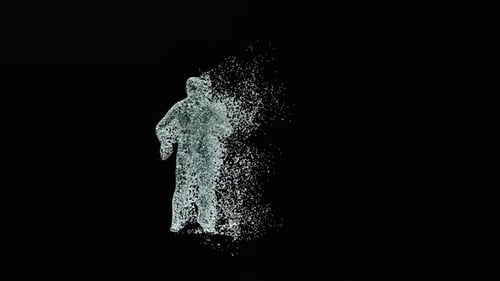 Abstract Water Figure Dissolving and Reforming Particle Animation