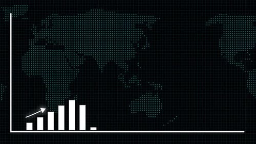 Animated Bar Chart Growth on Digital World Map Background