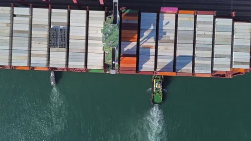 Port with Cargo Ship and Containers Import and Export