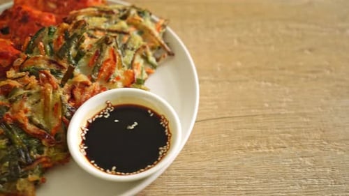 Korean Vegetable Pancakes with Sesame Soy Sauce