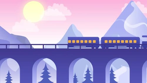 Winter Sun Train Crossing, hermosa animación natural