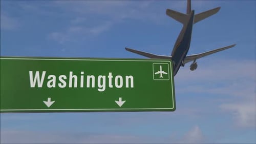 Airplane landing and arrival in Washington USA