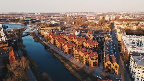 Aerial View of Gdansk City in Poland Historical Center of European City