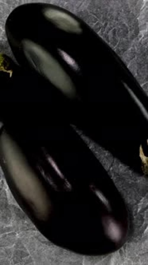 Two Plump Eggplants Placed on Crinkled Baking Paper Ideal for Cooking Video