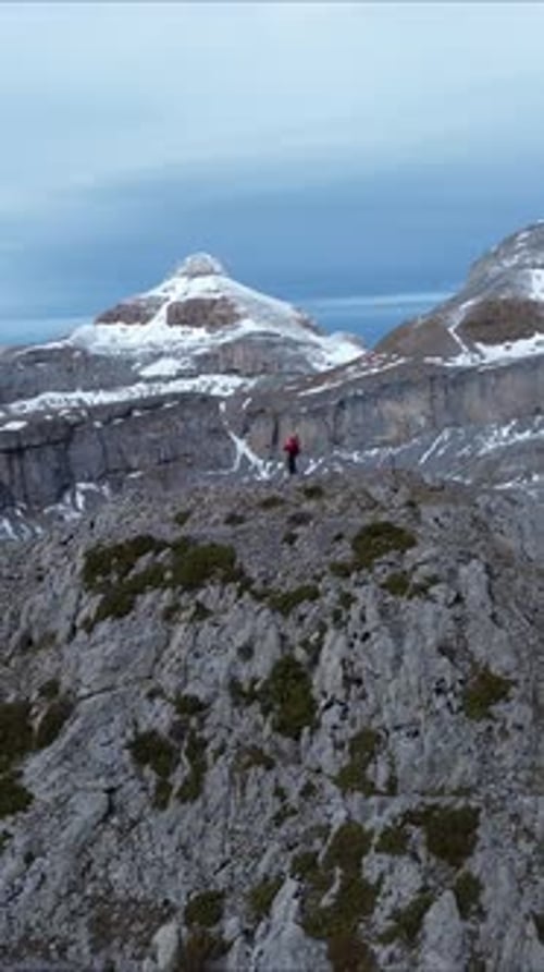 Snowy peaks and rocky terrain near Punta de la Espata in the Pyrenees of Aragón, Spain