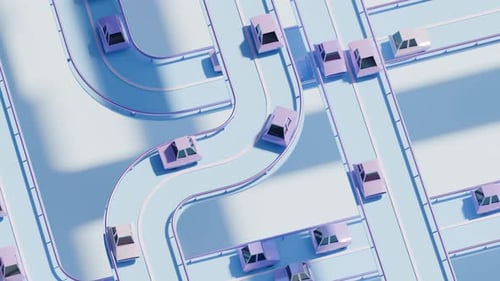 Seamless 3D Loop of Stylized Cartoon Cars Driving on Abstract Roads