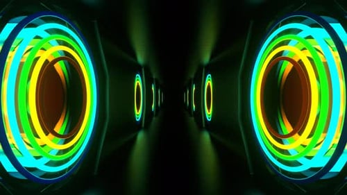 Multicolor Neon Strobe Rings In Tunnel Background Vj Loop In 4K