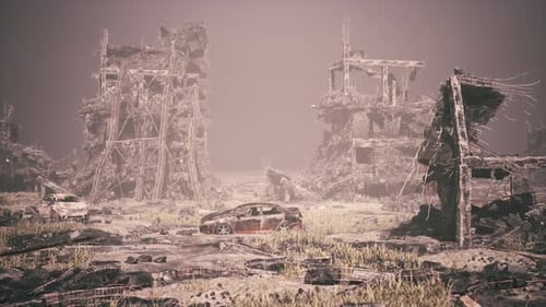 Amidst the Ruins of a Once Thriving City Remnants of Buildings Lay in Piles