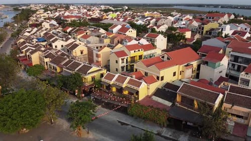 Aerial Top View of the Ancient and Modern Houses in Hoi An Vietnam