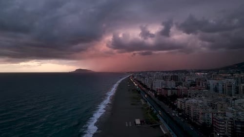 Cinematic Shot Dramatic Colorful Sunset Sky Over Mediterranean Sea