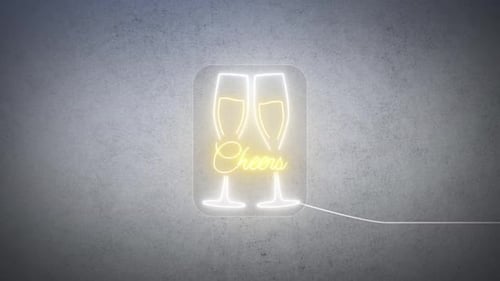 Neon Cheers Sign with Champagne Glasses