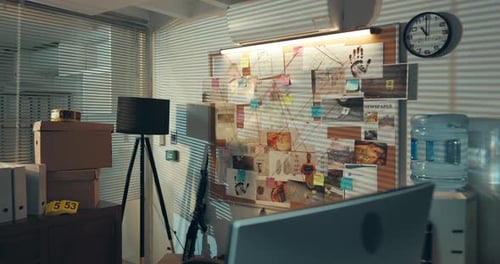 Investigator's Office With Evidence Board And Computer