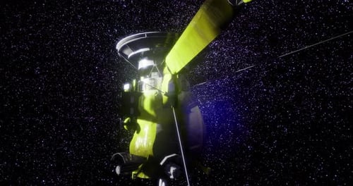 3D Space Probe Flying Through Deep Starfield