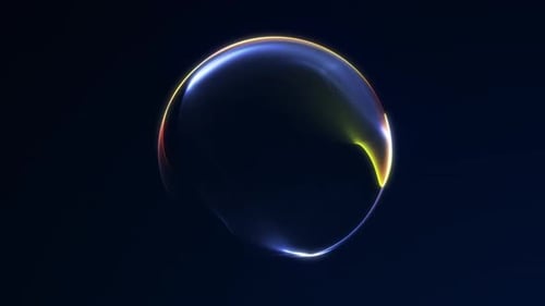Glowing gradient sphere with dissolving liquid particle flow