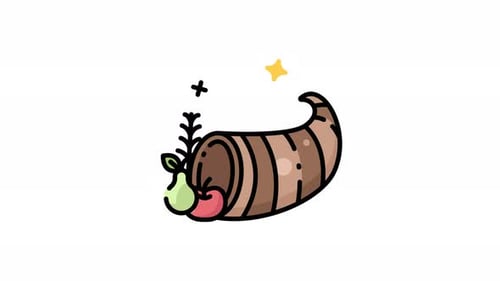 Füllhorn gefüllt mit einem Apfel- und Birnensymbol, Animationsvideo
