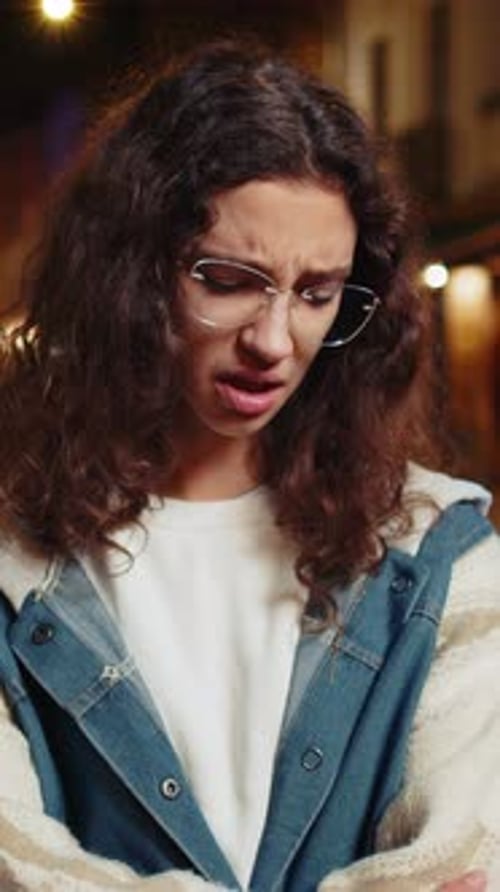 Sad Unhappy Depressed Lonely Teenager Girl Thinks Over Life Concerns Burnout Grief on City Street