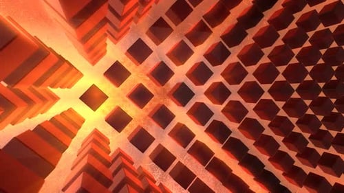 Abstract Cube Grid with Orange Glow Motion Background