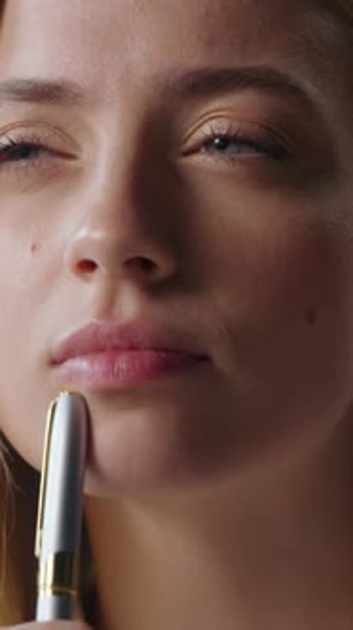 Close Up Pensive European Student Girl Thinking Studying Caucasian Business Woman Think