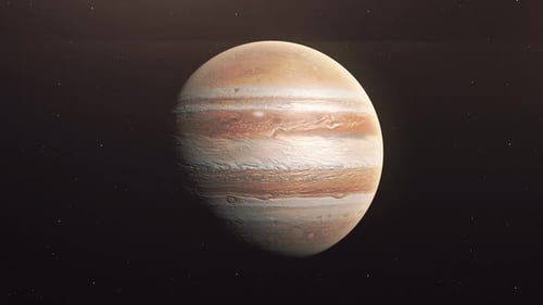 Planet Jupiter Rotating Slowly in Dark Space