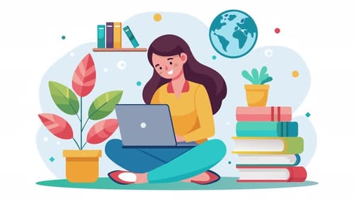 Flat Design Animation of a Person Studying Online with a Laptop