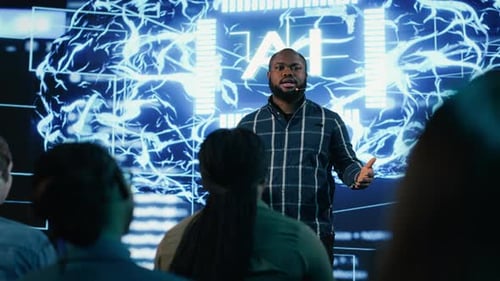 AI Technology Presentation with Speaker and Audience