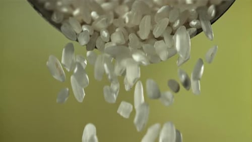 Rice Falls From the Scoop Filmed on a Highspeed Camera at 1000 Fps