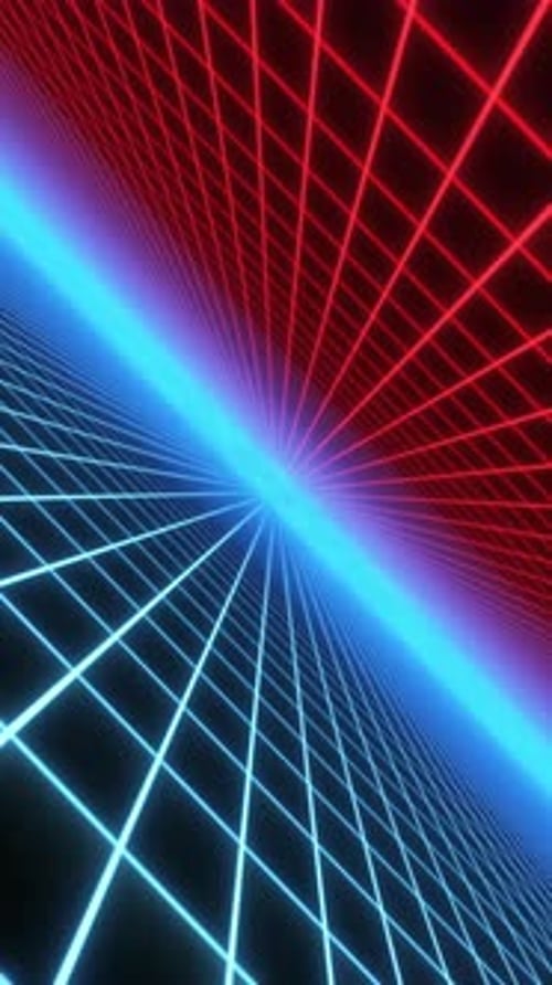 Dynamic Retro Neon Grid Perspective Tunnel Animation