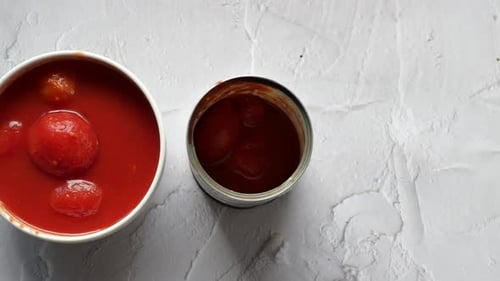 Canned Tomatoes in Sauce, Overhead View