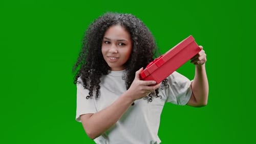 Green Screen Cheerful Lady Holds Present