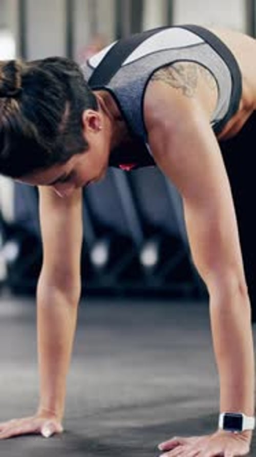 Athlete, woman and mountain climbers for fitness in gym for exercise, core strength and balance