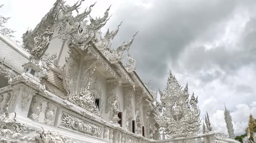 White temple building architecture in Chiang Rai Thailand