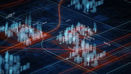 Futuristic Cityscape Data Stream With Numbers and Lines