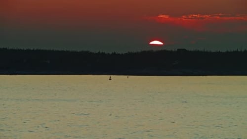 Canada Nova Scotia Coast Slow Motion Waves at Sunset with Islands Beyond