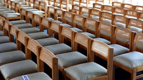 shot of religious chapel or funeral home for funeral service