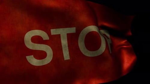 Red Stop Flag Waving for Warning or Protest Concepts