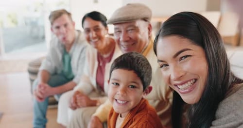 Smiling Family Portrait in Home Interior