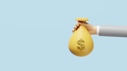 Sac à billets jaune tenant la main avec signe du dollar