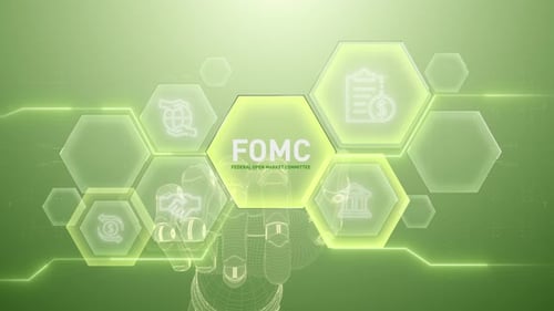 Futuristic Digital Interface with Robotic Hand and Business Icons