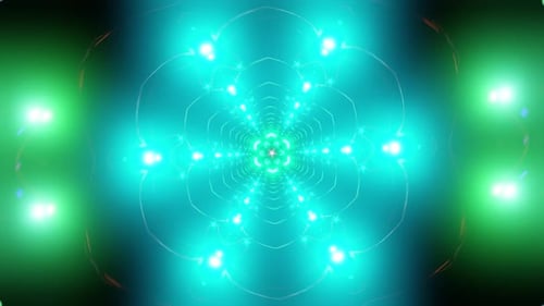 Emerald Kaleidoscope Mandala VJ Loop with Neon Cyan Core and Pulsing Rings
