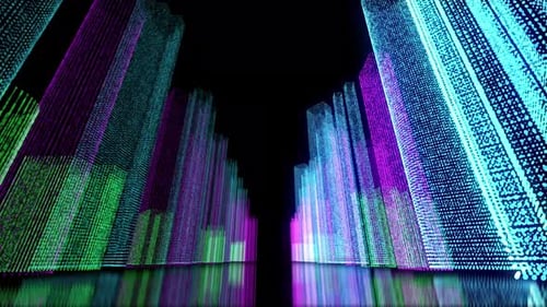 Seamless Loop Abstract Hologram 3D City Rendering with Futuristic Matrix