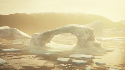 Slow Rotating Arctic Ice Arch Landscape at Golden Hour